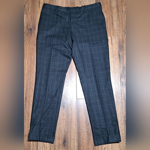 Prada Milano Men's Dress Pants Gray Check Button Fly Slim Fit Size 37x32 / 56 - Picture 2 of 16